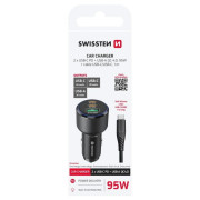 Adapter Swissten Car Charger 2x USB-C PD + USB-A, 95 W + cabel USB-C / USB-C, 1 m