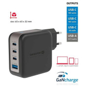 Adapter Swissten GaN Travel Charger 100W 3X USB-C PD + USB-A