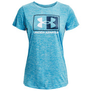Damen-T-Shirt Under Armour Tech Twist Box LU SSC blau Fuse Teal / Capri / White