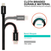 Lade- und Datenkabel Swissten Textile USB-C / Lightning 2 m