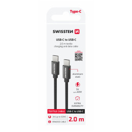 Lade- und Datenkabel Swissten Textile USB-C / USB-C 2 m schwarz černá