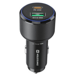 Adapter Swissten Car Charger USB-C PD + USB-A, 63W + cabel USB-C / USB-C, 1 m