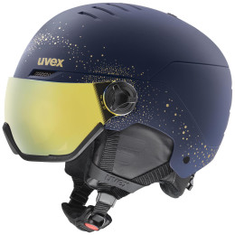 Damen Skihelm Uvex Wanted Visor WE dunkelblau polar sparkles-gold matt