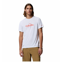 Herren-T-Shirt Columbia Zero Rules™ Light SS Graphic Crew weiß White, Scripted Peaks