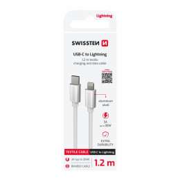 Lade- und Datenkabel Swissten Textile USB-C / Lightning 1,2 m silber stříbrná