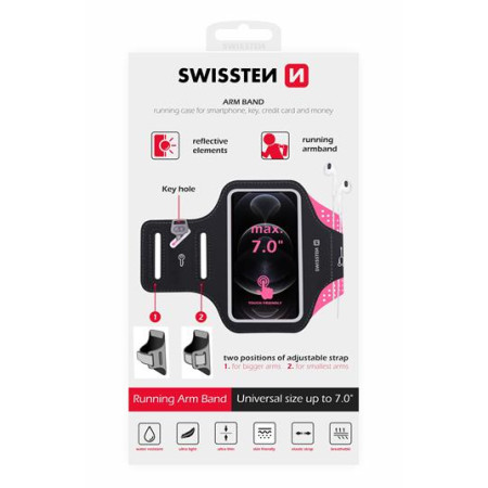 Handyhülle Swissten Armband Case 7,0" schwarz/rosa