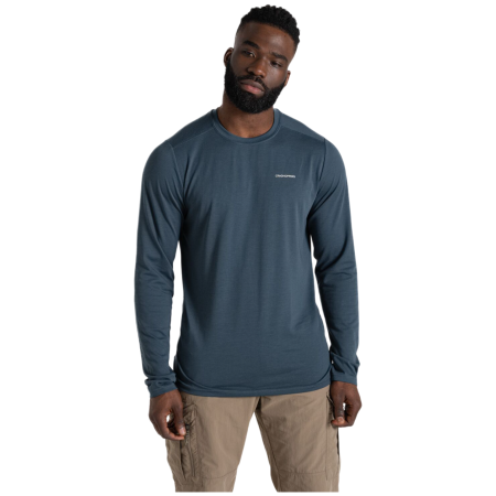 Herren-T-Shirt Craghoppers Nosilife Abel Long Sleeved T-Shirt blau blue stone archive