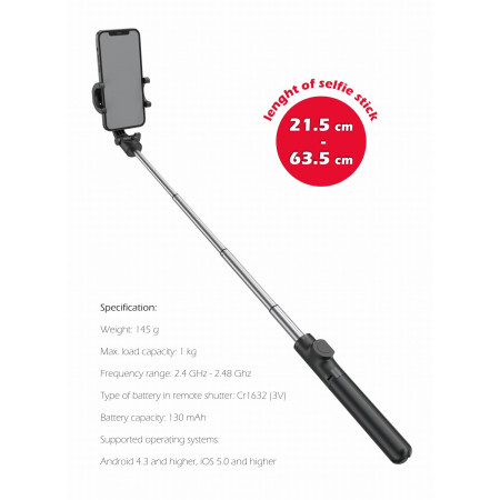 Selfie-Stick Swissten BLUETOOTH SELFIE STICK ALUMINUM TRIPOD PRO