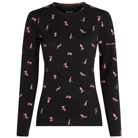 Damen-Funktionsshirt Icebreaker Women Merino 200 Oasis LS Crewe Snow Day schwarz Blck/Acdpnk/Aop