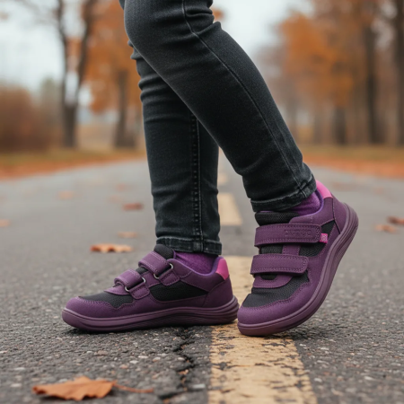 Dětské celoroční barefoot boty Bugga Safi Dark Purple