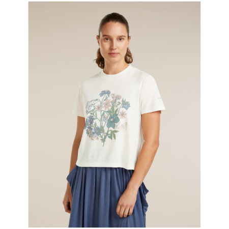Damen-T-Shirt Icebreaker Merino 150 Tech Lite SS Crop Tee NZ Flora weiß ECRU HTHR