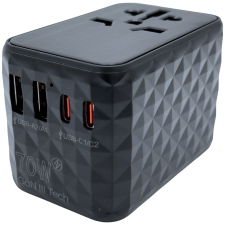 Adapter Crossio ChargeMe Adapter PD70W 2C+2A GaN III QC4+ schwarz black