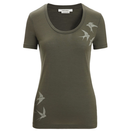 Damen-T-Shirt Icebreaker Women Tech Lite II SS Scoop Tee Swarming Shapes grün Loden