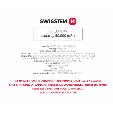 Powerbank Swissten Power Line 50000 mAh 100W
