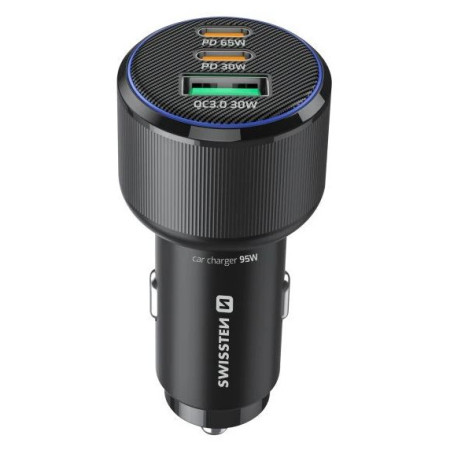 Adapter Swissten Car Charger 2x USB-C PD + USB-A, 95 W + cabel USB-C / USB-C, 1 m