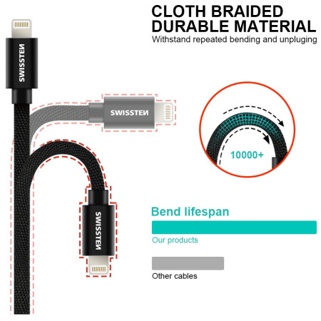 Lade- und Datenkabel Swissten Textile USB-C / Lightning 2 m