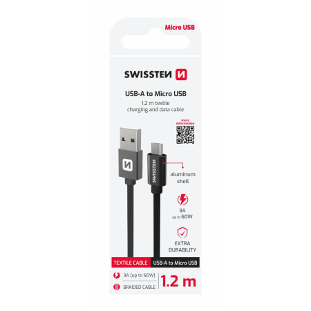 Lade- und Datenkabel Swissten Textile USB / USB-C 2 m schwarz černá