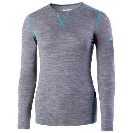 Damen-T-Shirt Zulu Merino 160 Long grau/blau Grey melange/Aqua