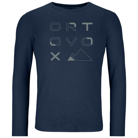 Herren-T-Shirt Ortovox 185 Merino Brand Outline Ls M blau deep ocean