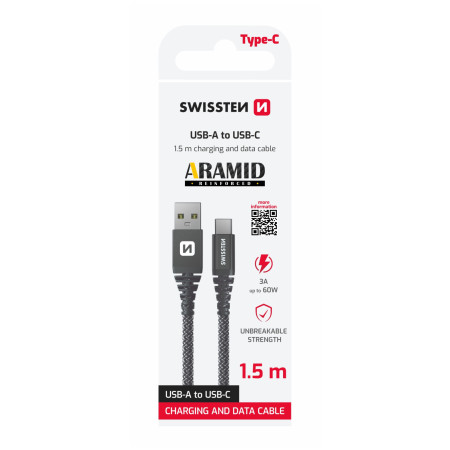 Lade- und Datenkabel Swissten Aramid Reinforced USB/USB-C 1,5 m