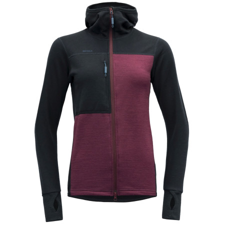 Damen Funktions-Sweatshirt Devold Nibba Merino Jkt Hood Wmn rot/schwarz Ink/Beetroot