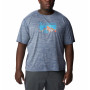 Herren-T-Shirt Columbia Zero Rules Short Sleeve Graphic Shirt blau/weiß Carbon Hthr, Fractal Peaks Graphic